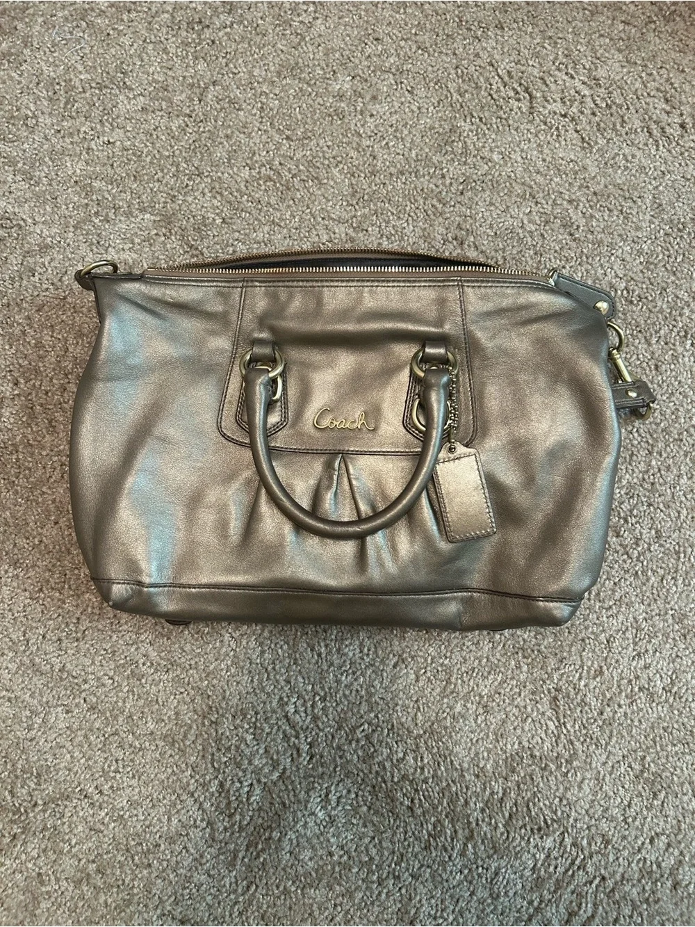 Coach Metallic Pewter Leather Satchel - Pewter